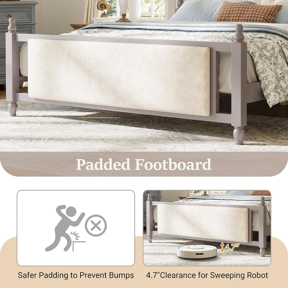 Peanu King Size Upholstered Platform Bed, Tufted Velvet Headboard, Solid Wood...