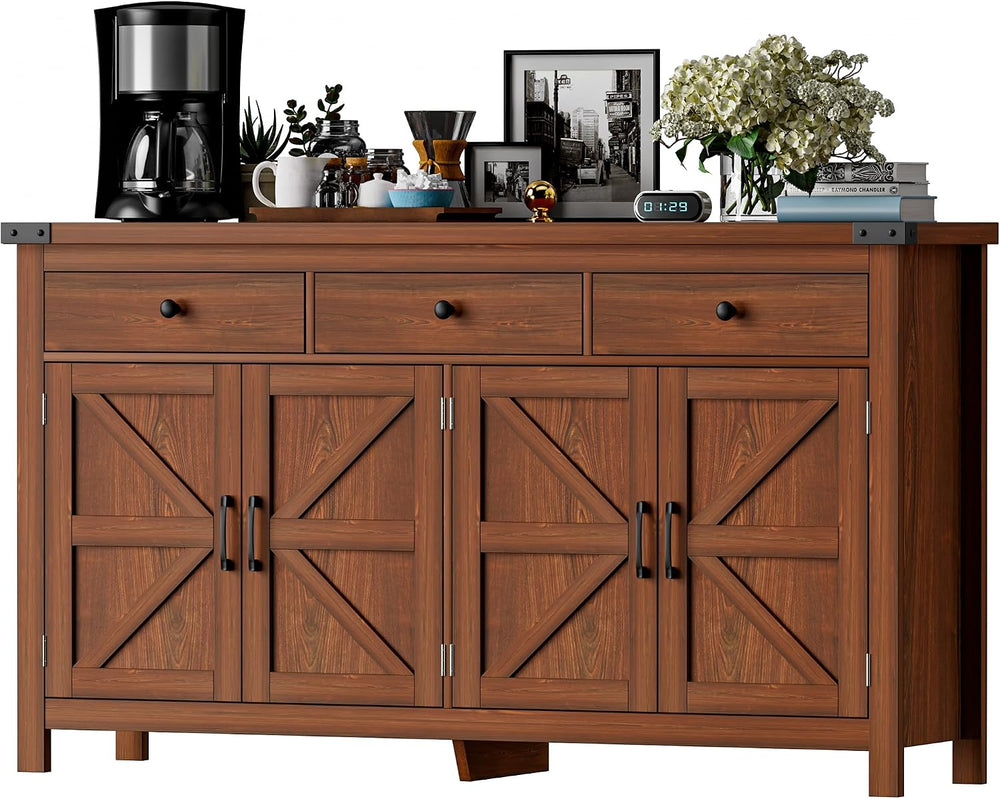 VVFLU 63" Sideboard Buffet Cabinet with Storage, Coffee Bar with 3 Drawe...