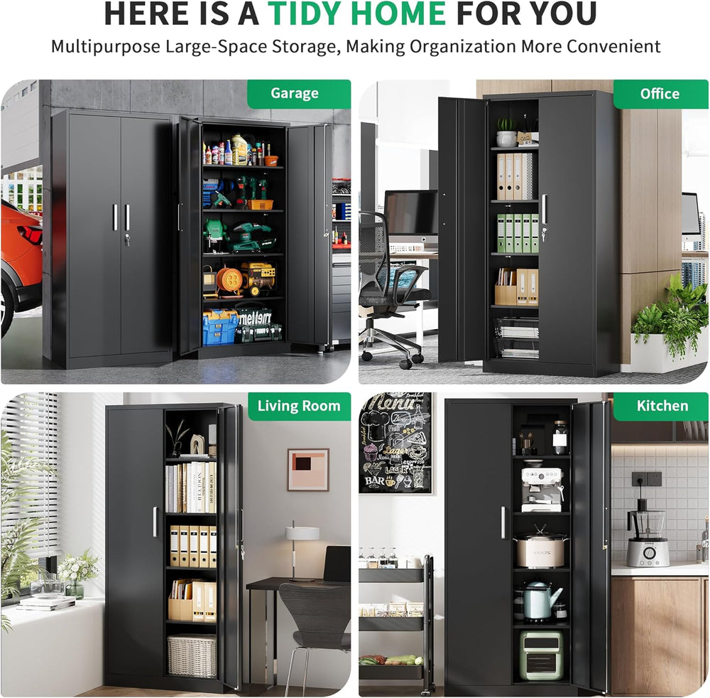 Metal Garage Storage Cabinet with Doors and Adjustable Shelves, 71" Tall...