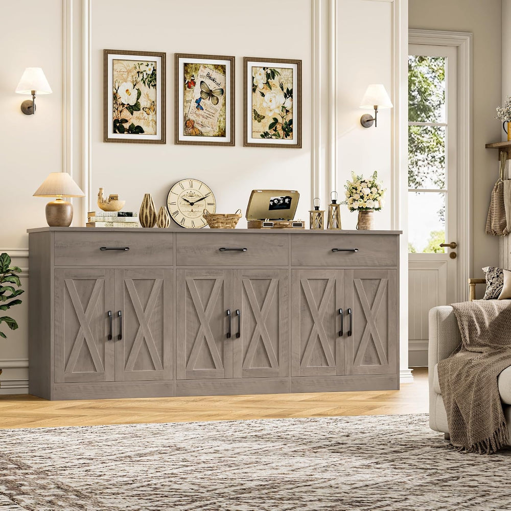 HOSTACK 71" W Farmhouse Kitchen Sideboard Buffet Cabinet with Storage, Grey