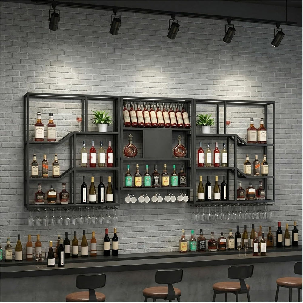 79" Large Metal Wine Rack Wall Mounted, 3 Tier Liquor Shelf & Liquor...