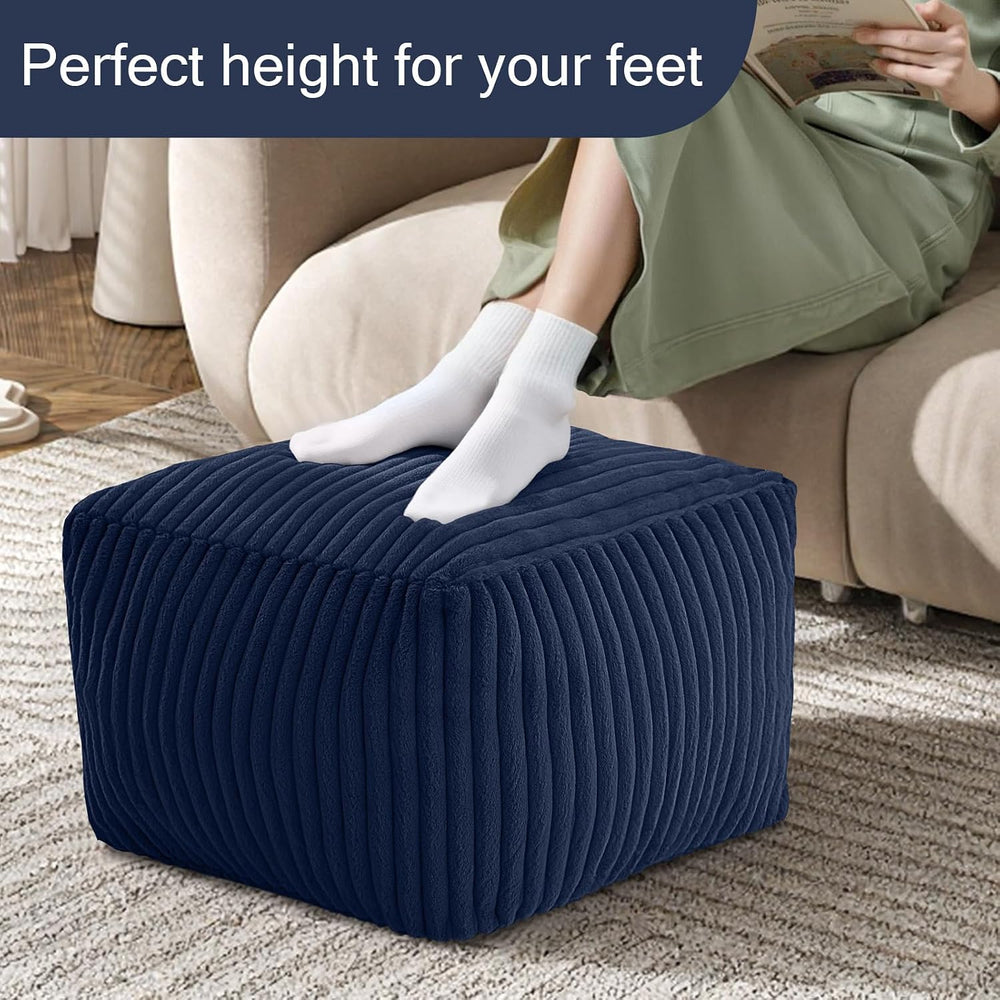 MeMoreCool Square Pouf Ottoman Foot Rest, 15 Inch Faux Fur Pouf, Navy | Fluff...