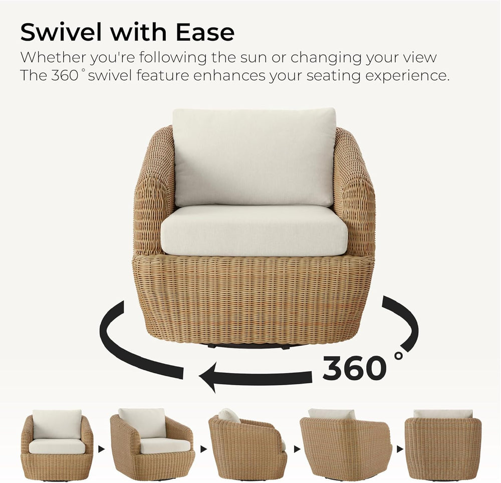 CHITA 2 Pieces Patio Wicker 360° Swivel Chairs with Removable Cushion, Backya...