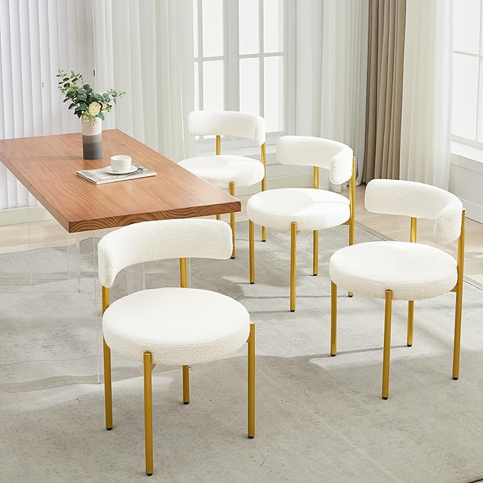 Boucle Dining Chairs Set of 4, Mid Century Modern Dining Room Chairs with Bar...