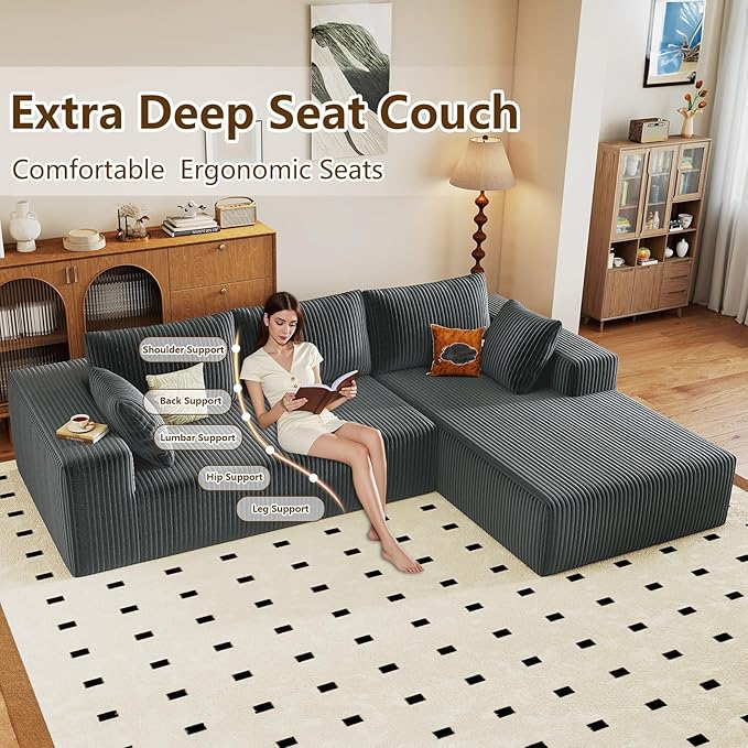 96" Modular Sectional Couch, L Shaped Cloud Sofa with Chaise Lounge, Cor...
