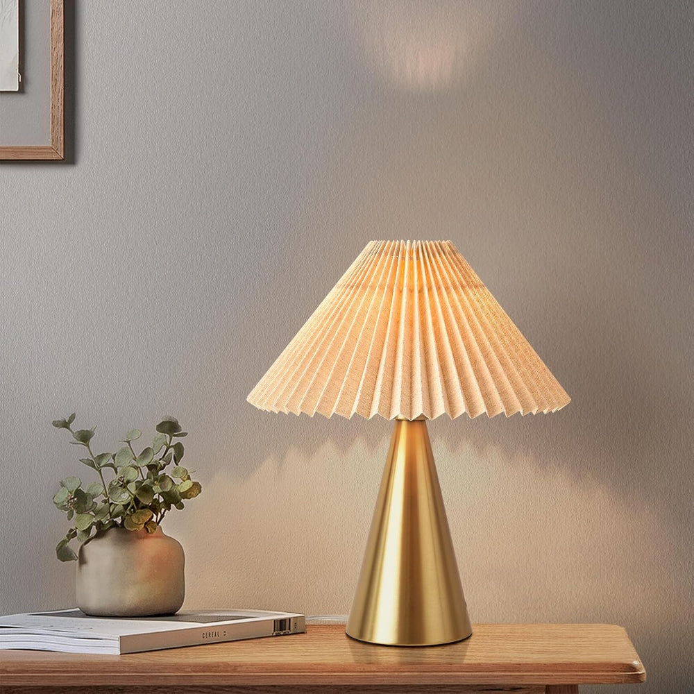 Ziqqeelam Gold Small Table Lamp, Cute Table Lamp, Pleated Table Lamp,Brass Go...