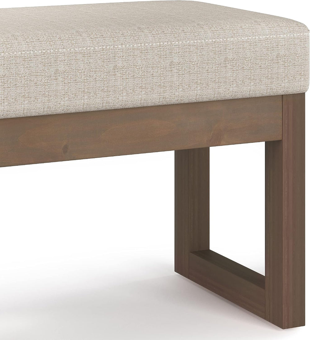 SIMPLIHOME Milltown 27" Wide Tweed Look Fabric Ottoman in Platinum