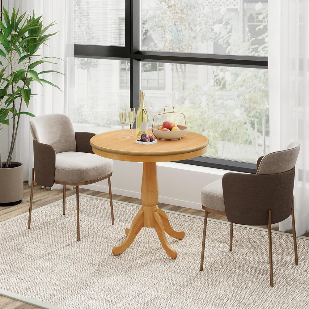 Round Dining Table, 32" D X 30" H Wooden Kitchen Table with Pedesta...