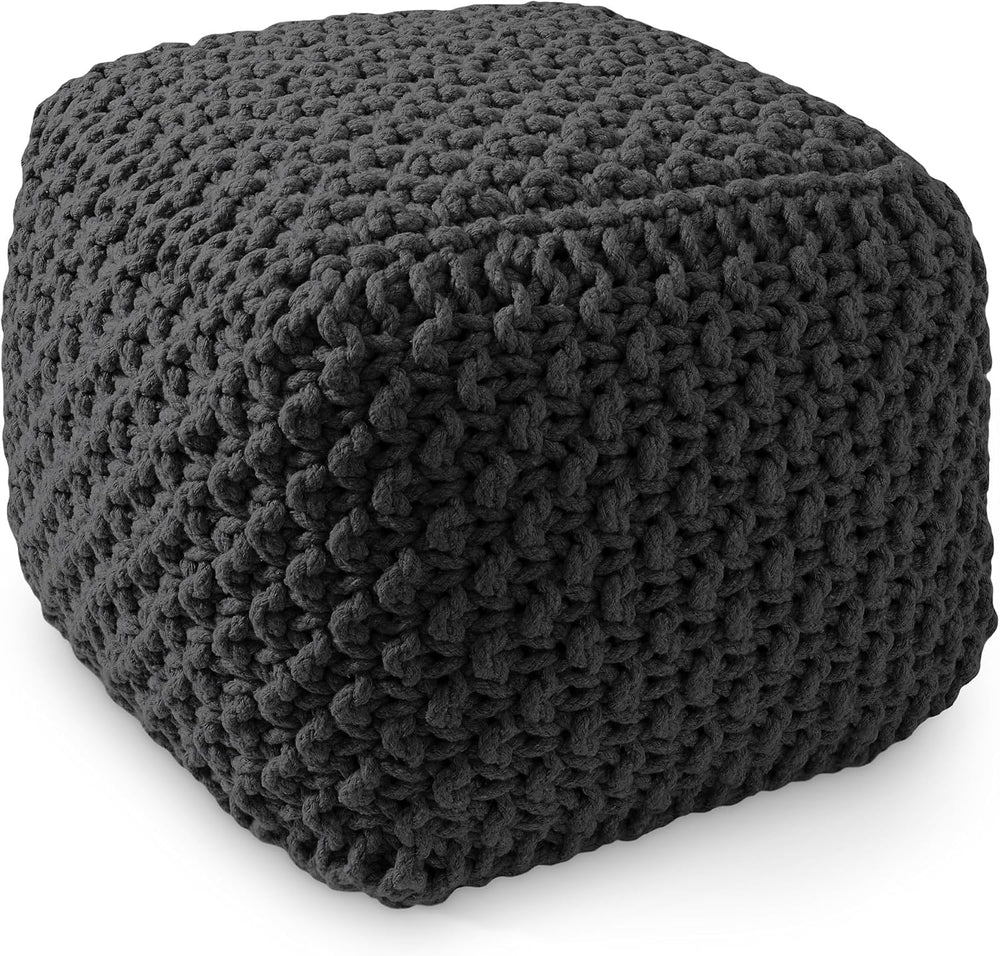 Casafield Square Pouf Ottoman, Black - 18.5" W x 18.5" D x 14.5&quo...