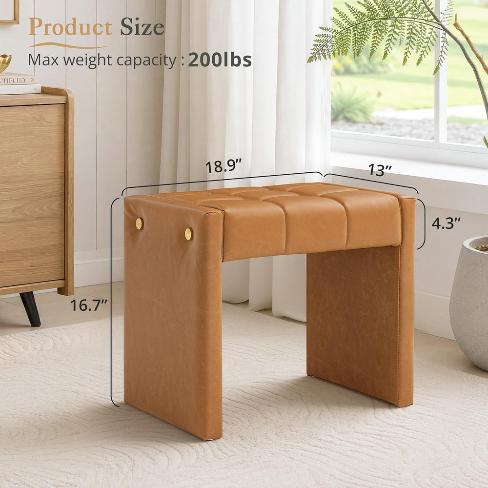 LUE BONA Modern Grid Tufted Vanity Bench Stool, 4.33'' Thick Chenille...