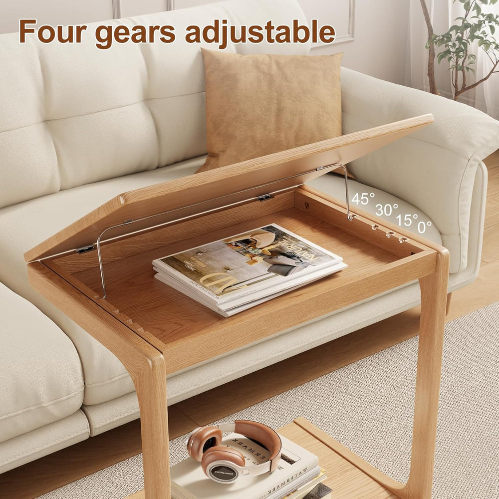 AQIMUELE Wooden C-Shaped End Table,Couch Table with Adjustable Desktop,Small ...