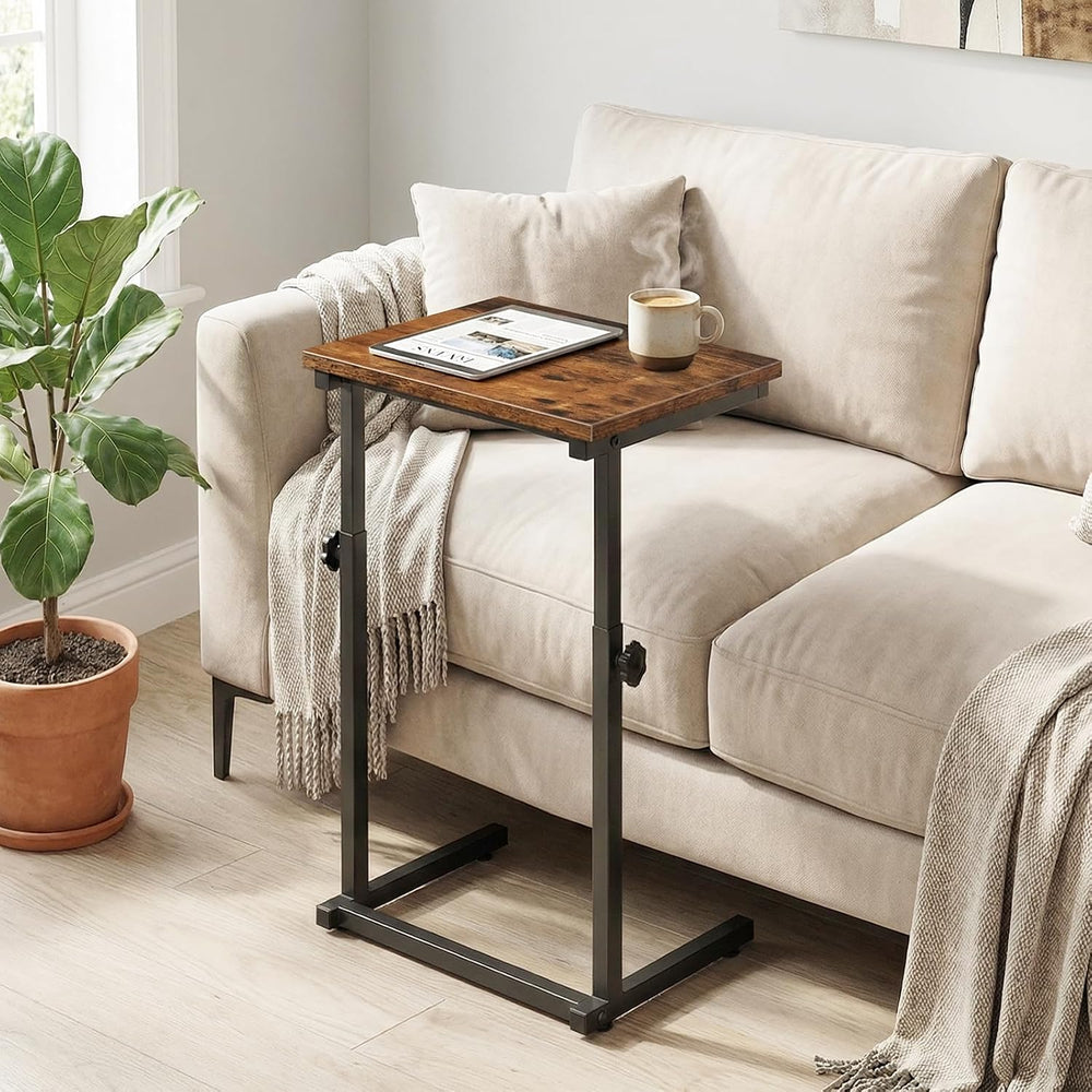 HOOBRO C Shaped End Table, Adjustable Height Sofa Side Table, Slide Under Cou...
