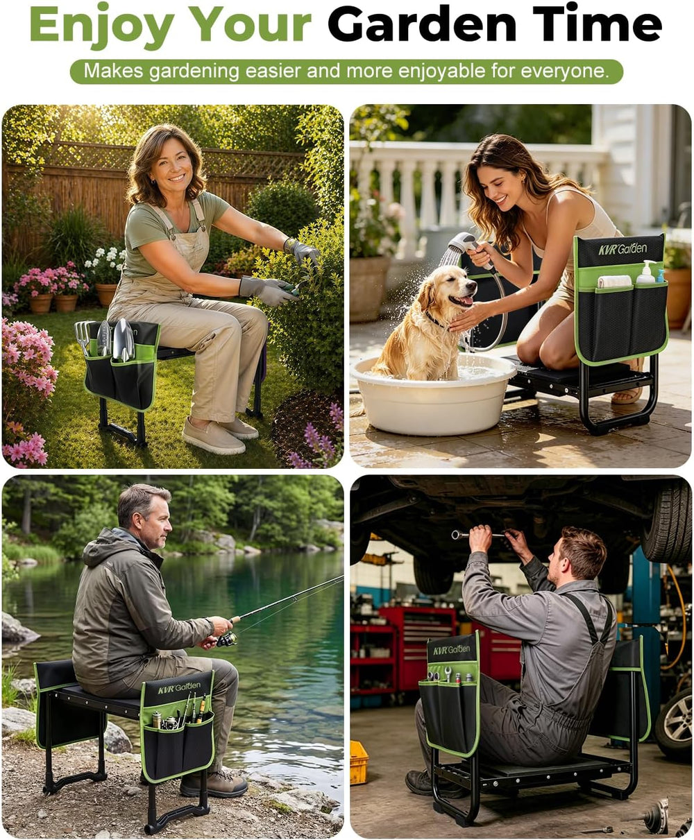 Garden Stool & Kneeler 7-Piece Set with 3 Aluminum Tools, Double-Layer To...
