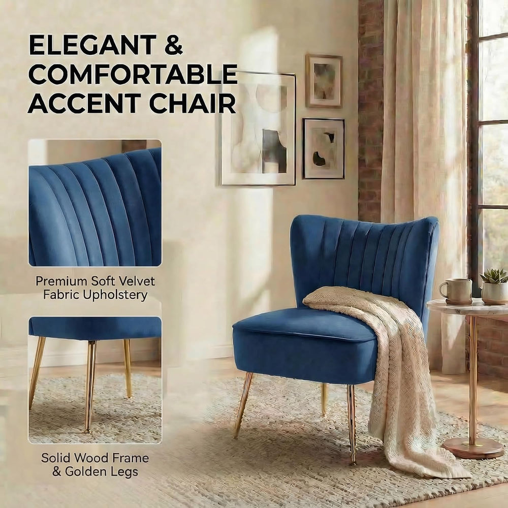 DUOMAY Modern Accent Chair Set of 2 Velvet Slipper Chair with Gold Legs Wingb...