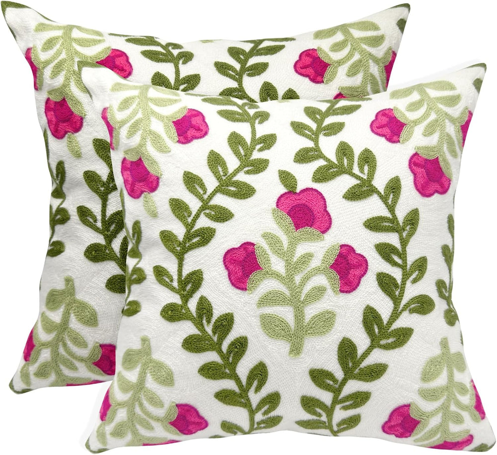 Alysheer Floral Embroidered Throw Pillow Cover 18"x 18" Set of 2, H...