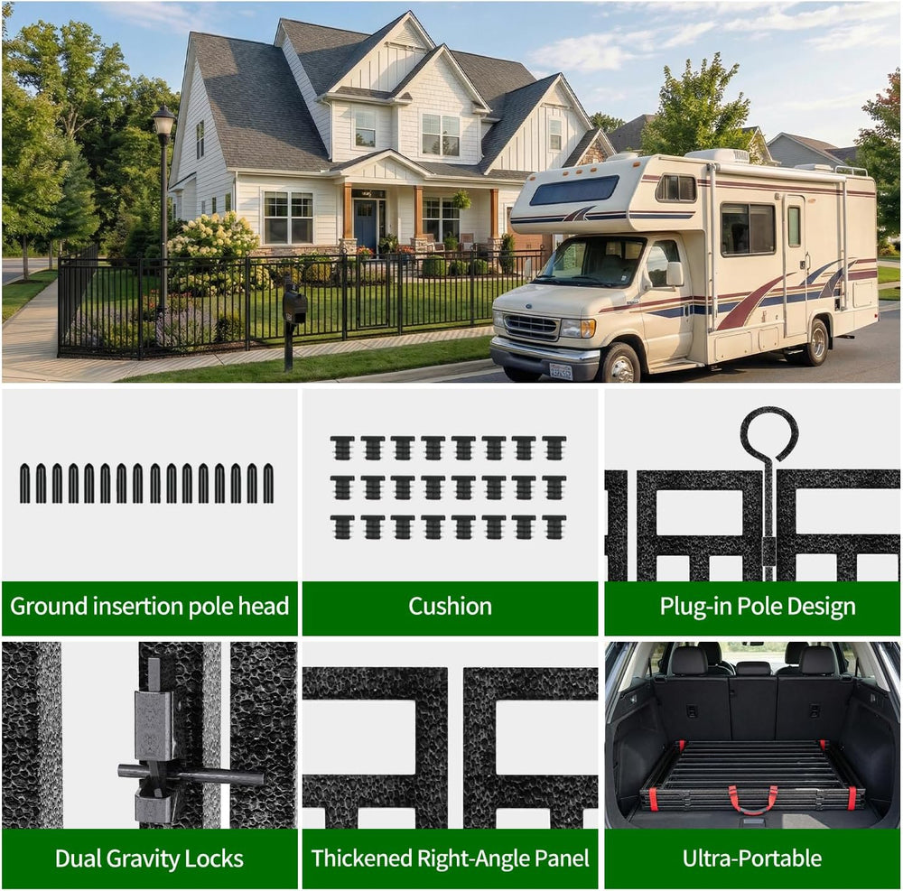 Decorative Garden Fence Metal Dog Fence Outdoor, 40in (H) x 108ft (L), 42 Pan...
