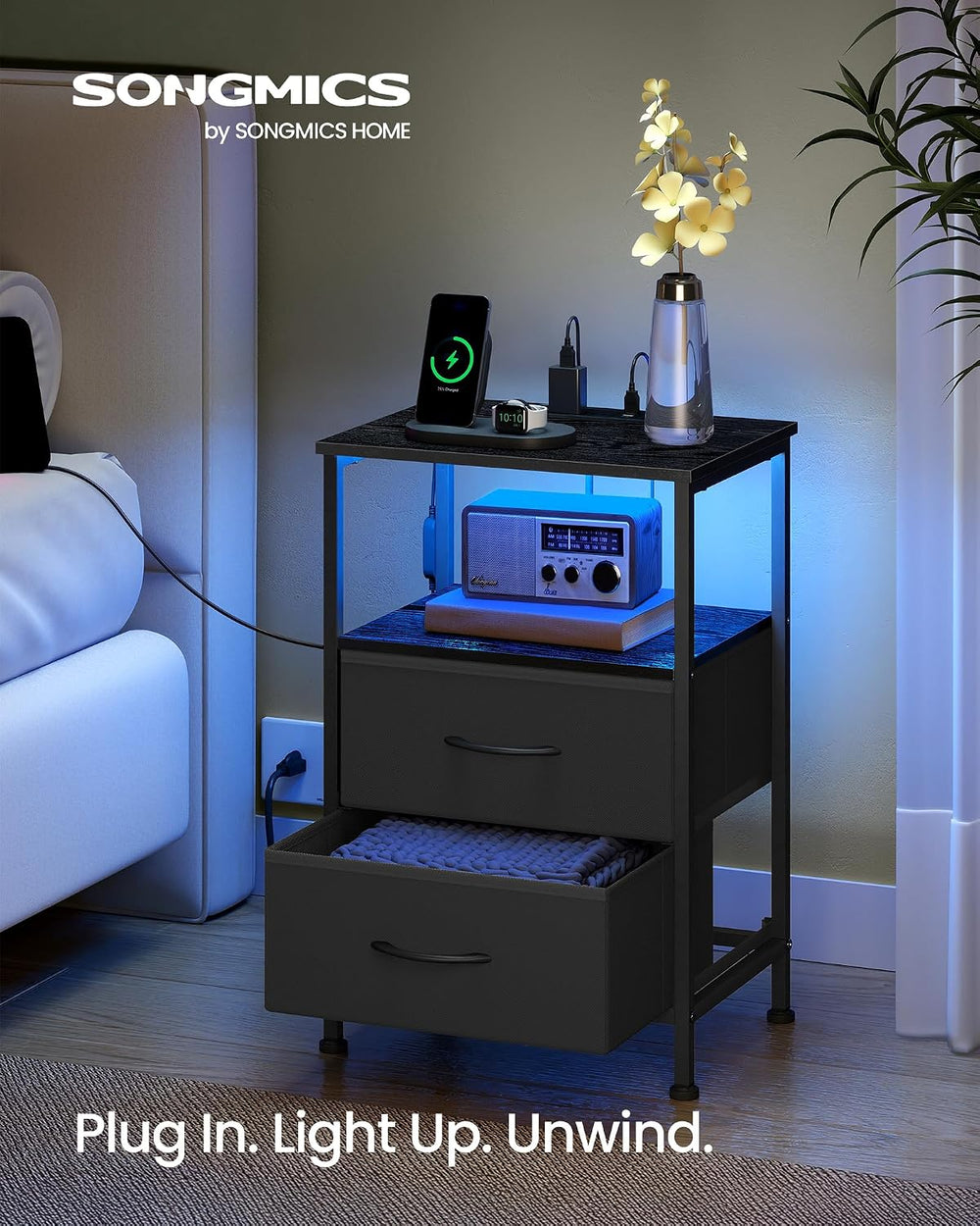 SONGMICS BELLAH Collection - Nightstand with Charging Station and App-Control...