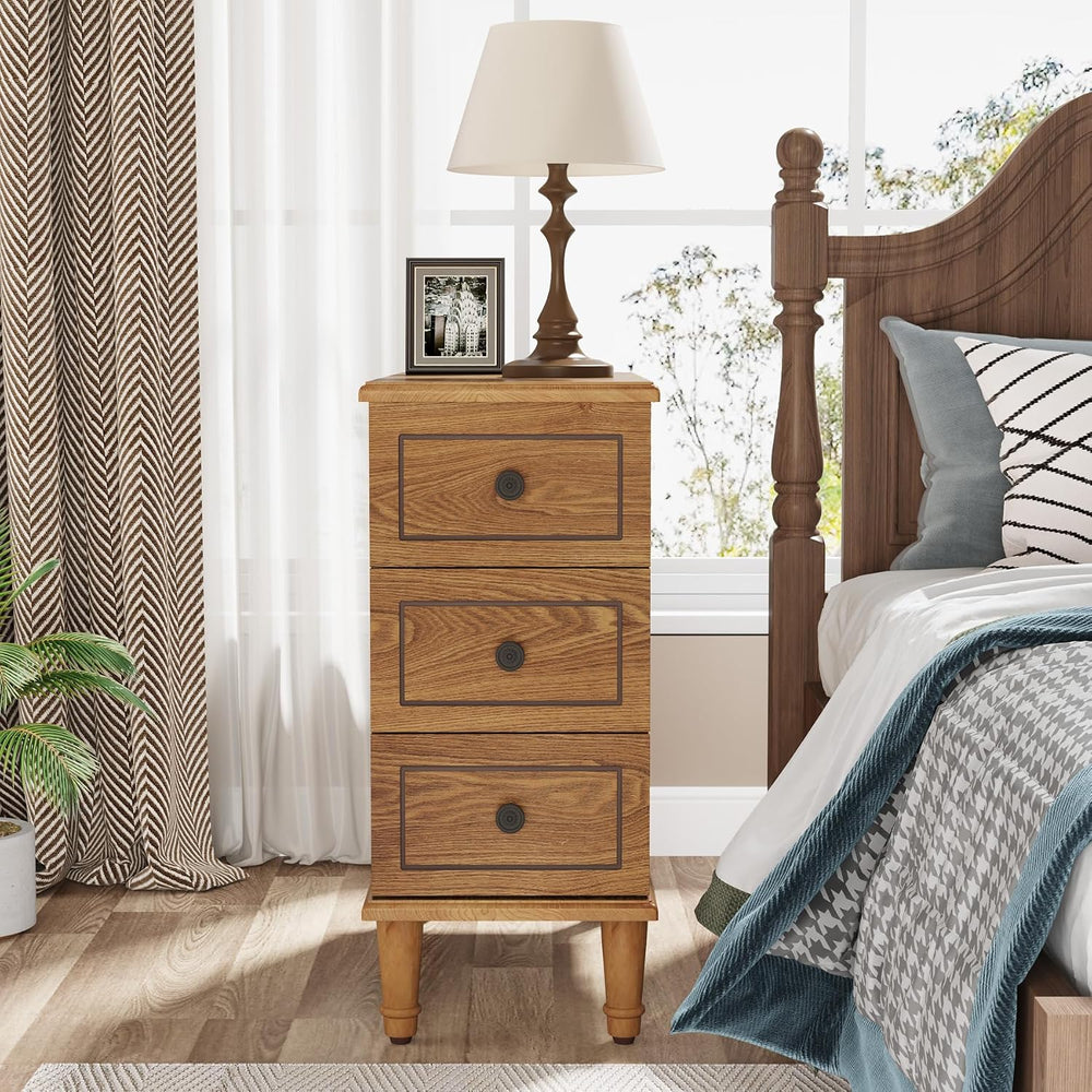 Tribesigns Solid Wood End Table, Fully Assembled Narrow Side Table with Drawe...