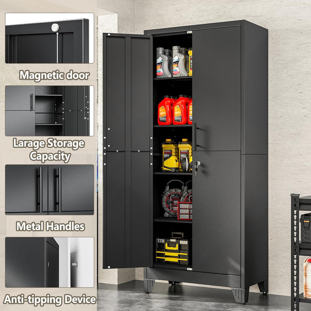 PAOFIN Metal Kitchen Pantry Cabinet, 71" Tall Storage Cabinet with Lock ...