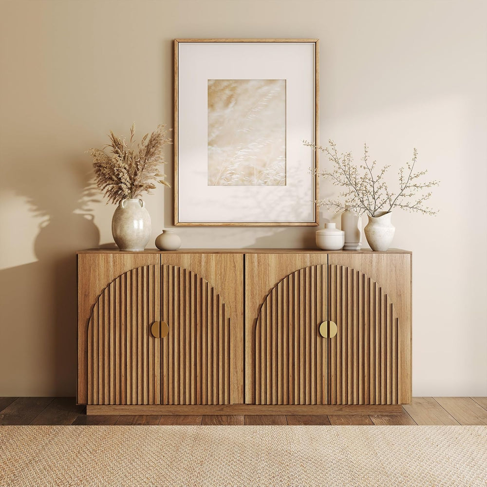 BELLEZE 65 Inch Fluted Buffet Cabinet with Storage, Symmetrical Arc Accent Si...