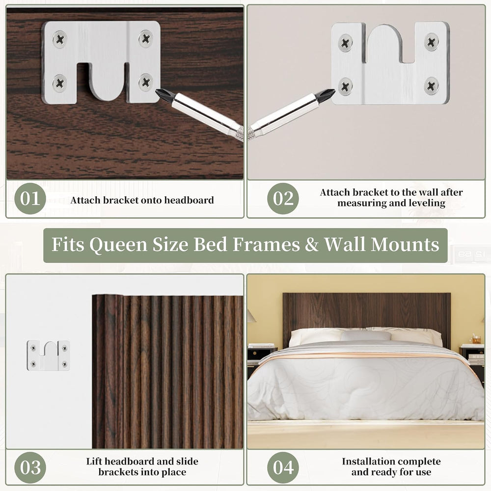 Queen Size Headboard Only, Modern Fluted Wall-Mounted Head Board with Lightin...