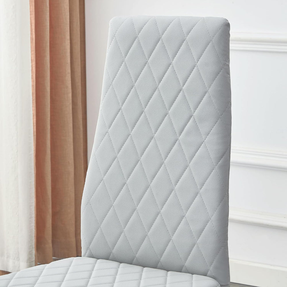 Dining Chairs Set of 6, Gray PU Leather, High Back, Silver Legs | Modern upho...