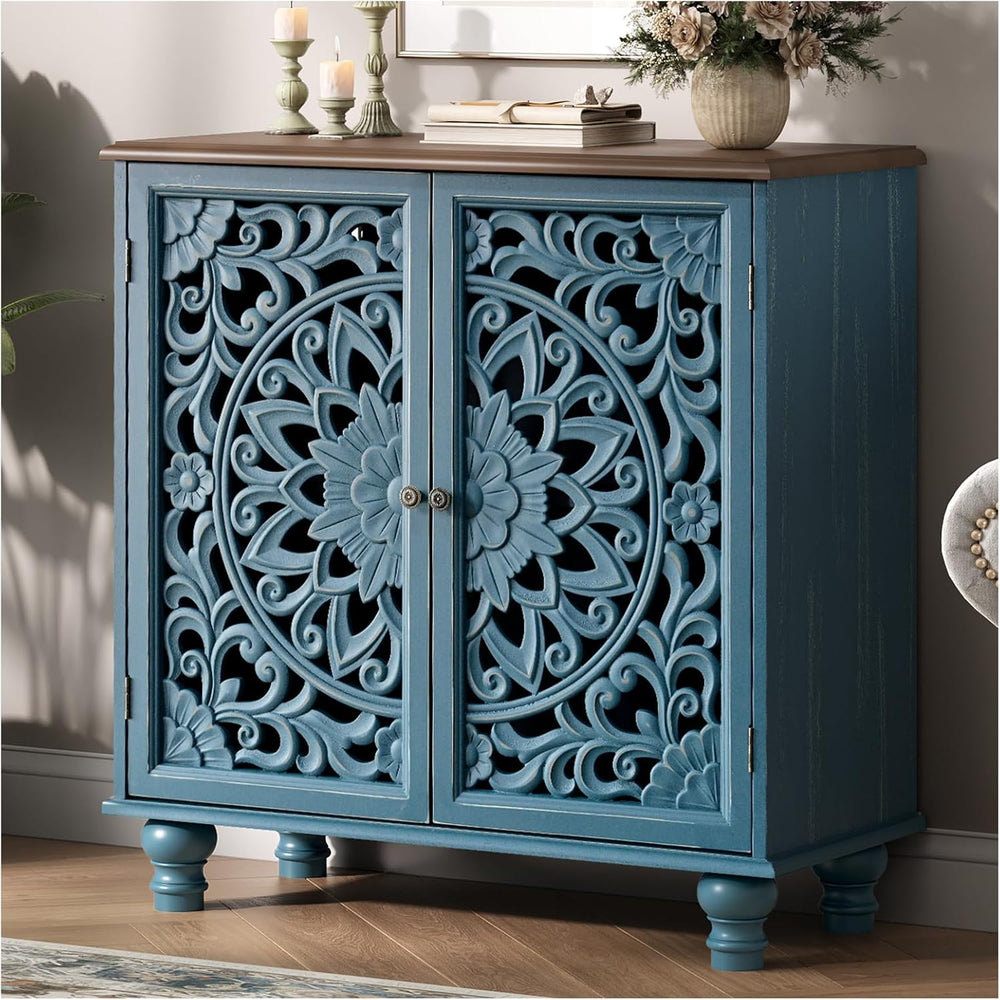 JOINICE 31" Accent Storage Cabinet with Doors for Living Room,Blue &...