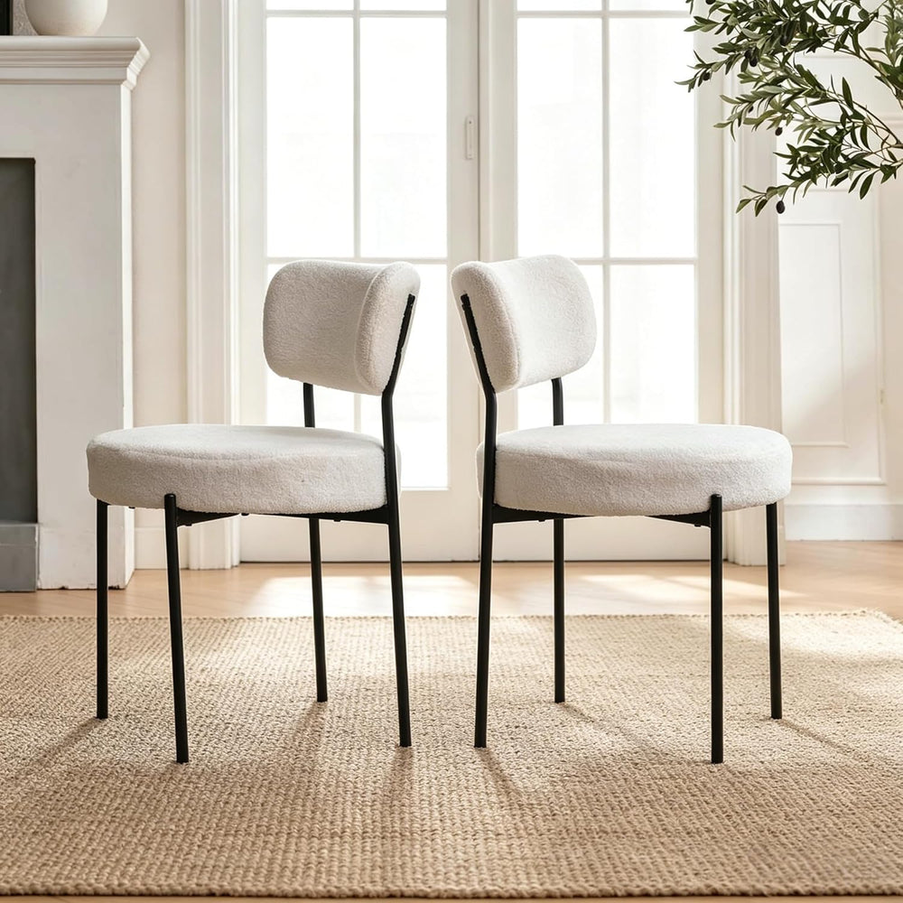 Boucle Dining Chairs Set of 4, White Mid Century Modern Kitchen Dining Room C...