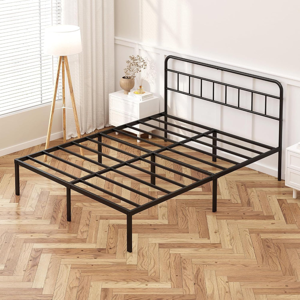 Kujielan 12 inches Full Size Bed Frame with Minimalist Headboard, Black