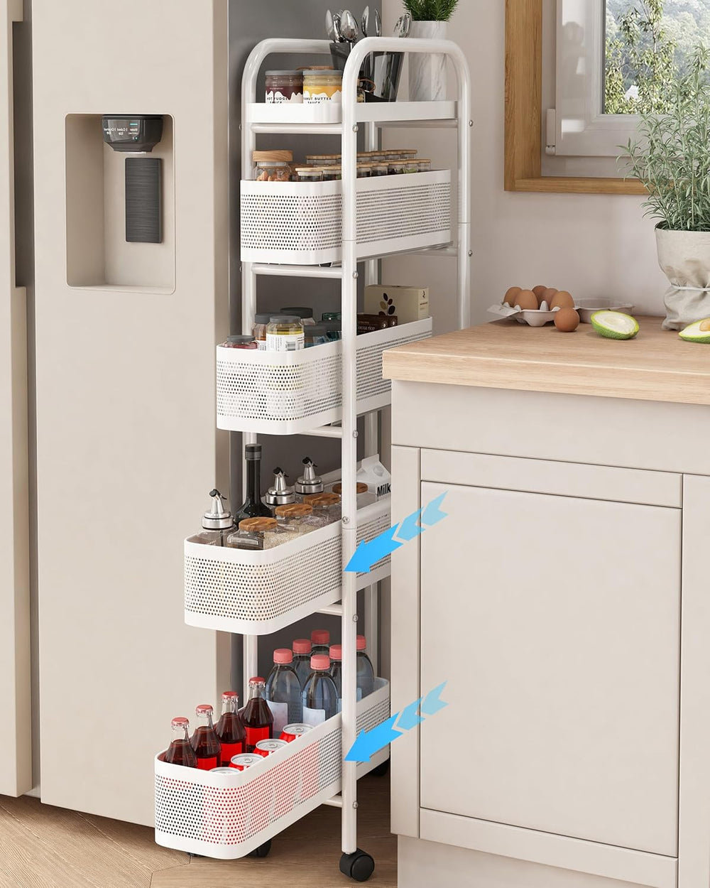 UMDONX Slim Storage Cart 5 Tier with Pull Out Basket Bathroom Organizer Rolli...