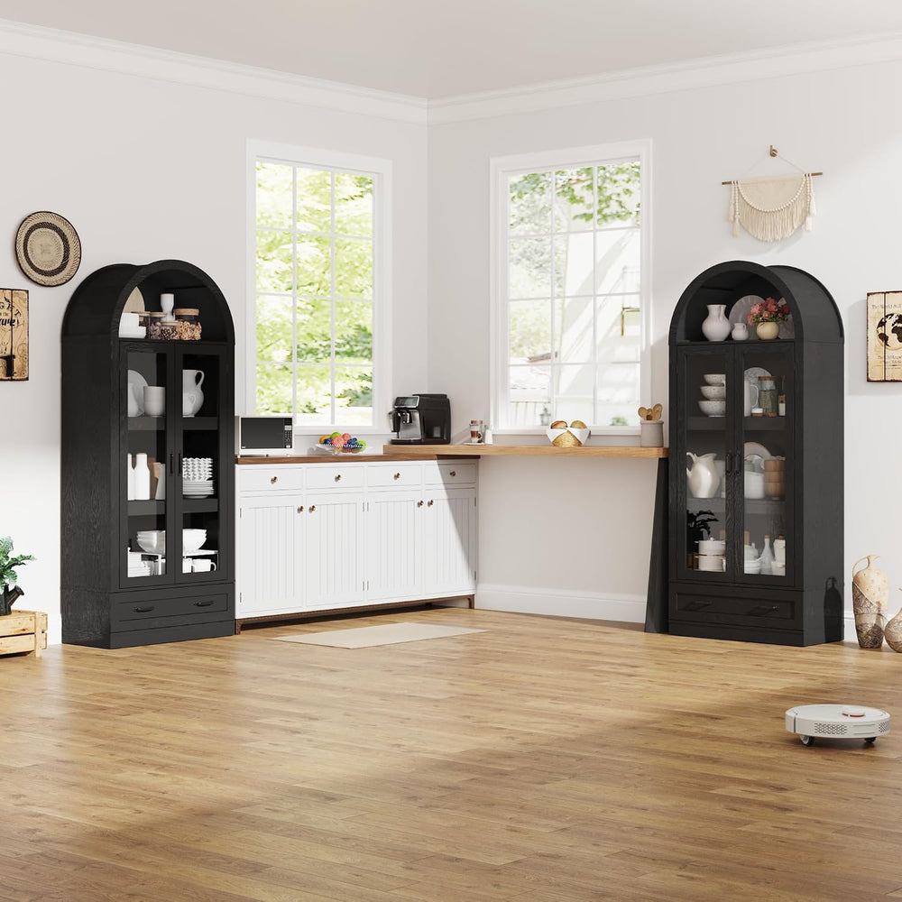 75" Tall Arched Kitchen Pantry Cabinet w Load-Bearing Steel Pipe,Modern ...
