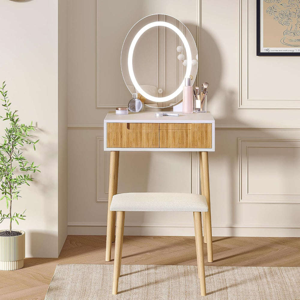 Pamapic Small Makeup Vanity Desk with Mirror and Lights, Girls Vanity with Cu...