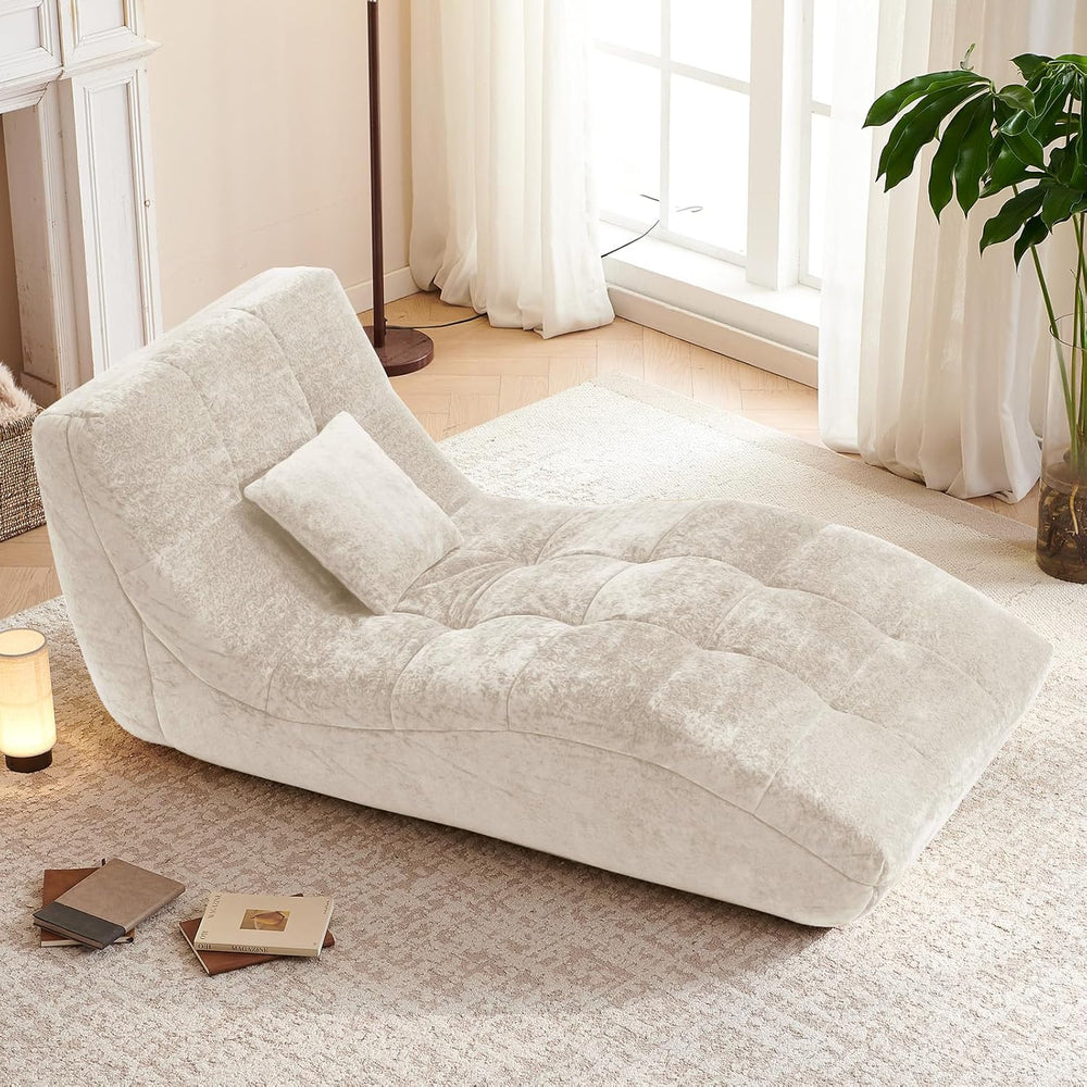 Chaise Lounge Chair with Curved Back, Modern Upholstered Recliner Sofa, Tufte...