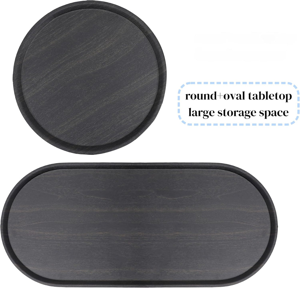 2 Tier Oval Side Table, Modern X-Leg End Table with Round Storage Tray, Black...