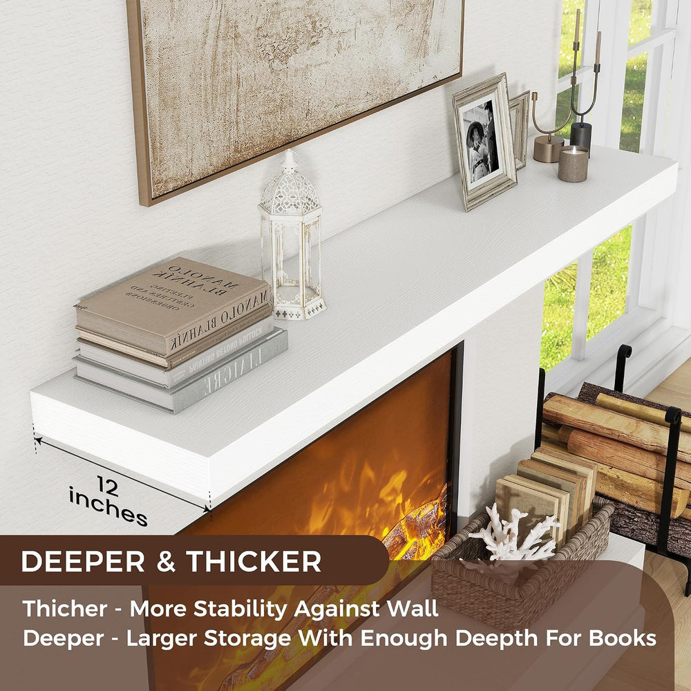 55 Inch Floating Shelves for Wall, 12"D Wood Storage Shelves, White Finish