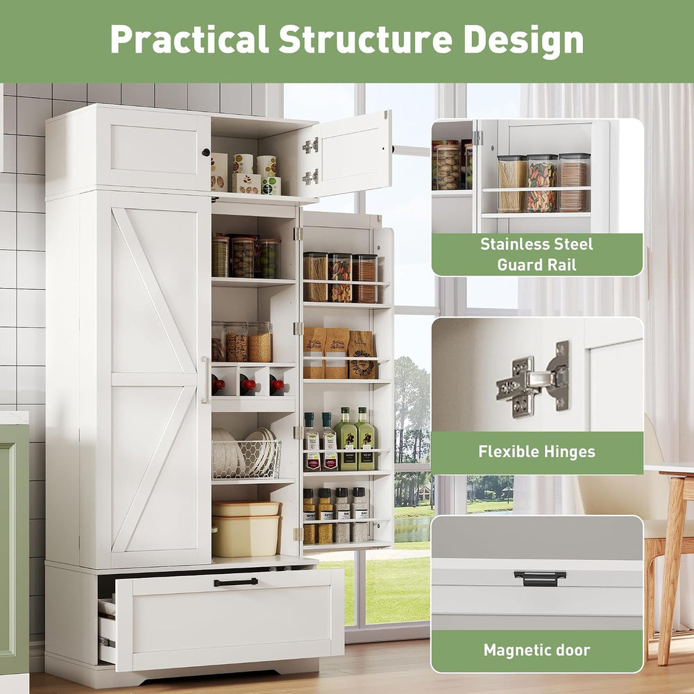 Tall Kitchen Pantry Cabinet, 72" Freestanding Storage Cupboard with Wine...