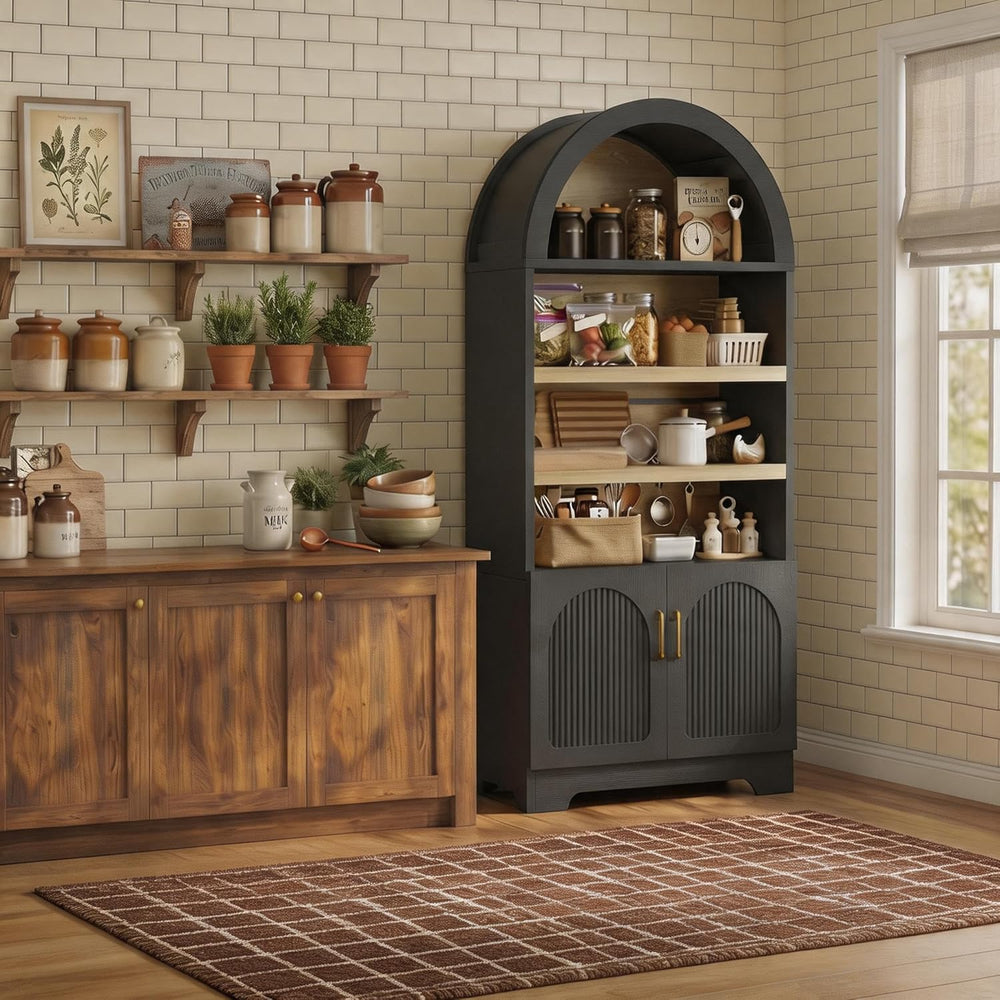 Bestier 71" Tall Arched Kitchen Pantry, Arched Cabinet with Doors, Moder...