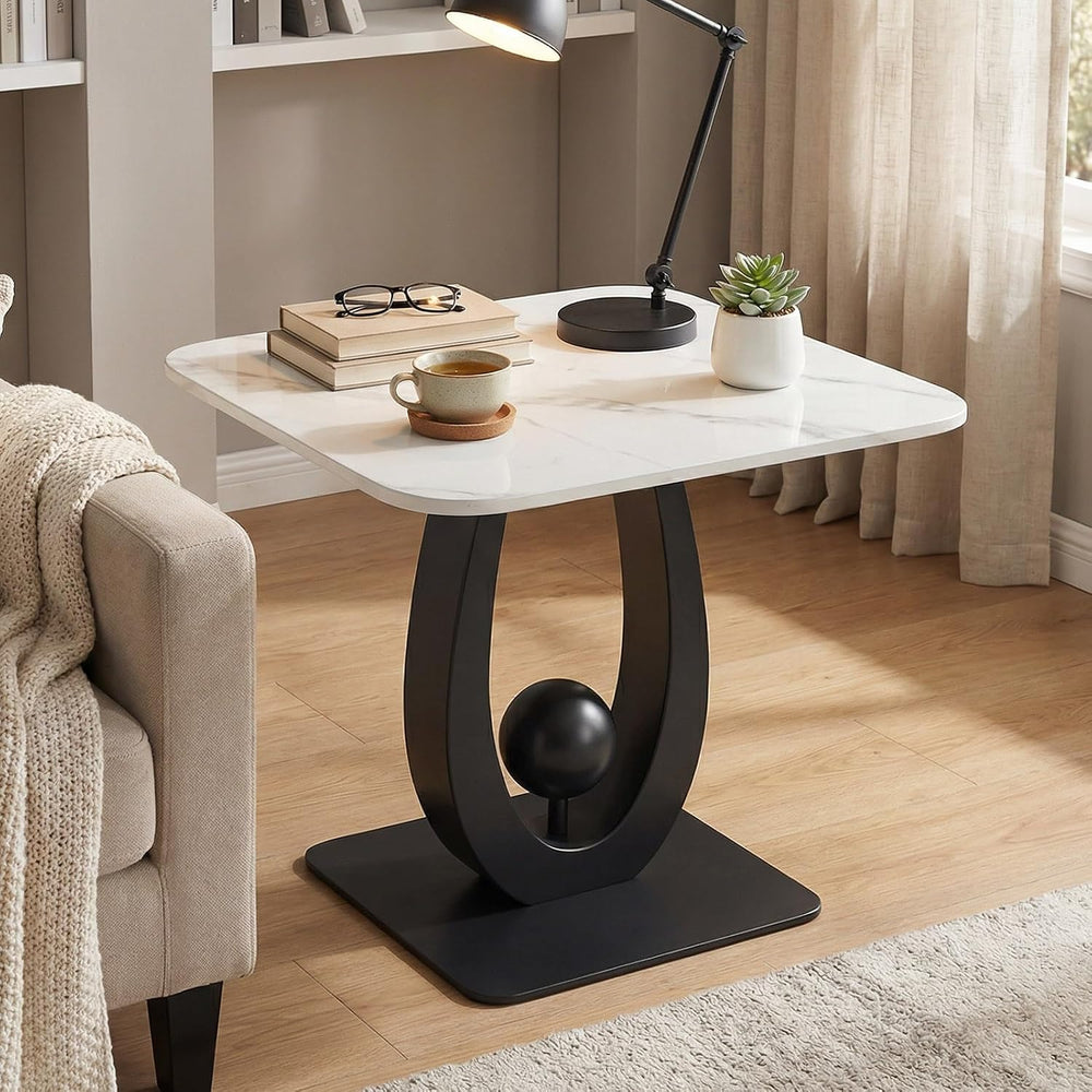 Modern Side Table with Sintered Stone Top, Small End Table with Open Storage ...