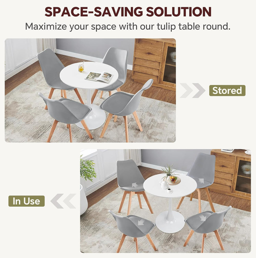 27.5" Tulip Round Dining Table with Metal Pedestal White | Mid-Century M...