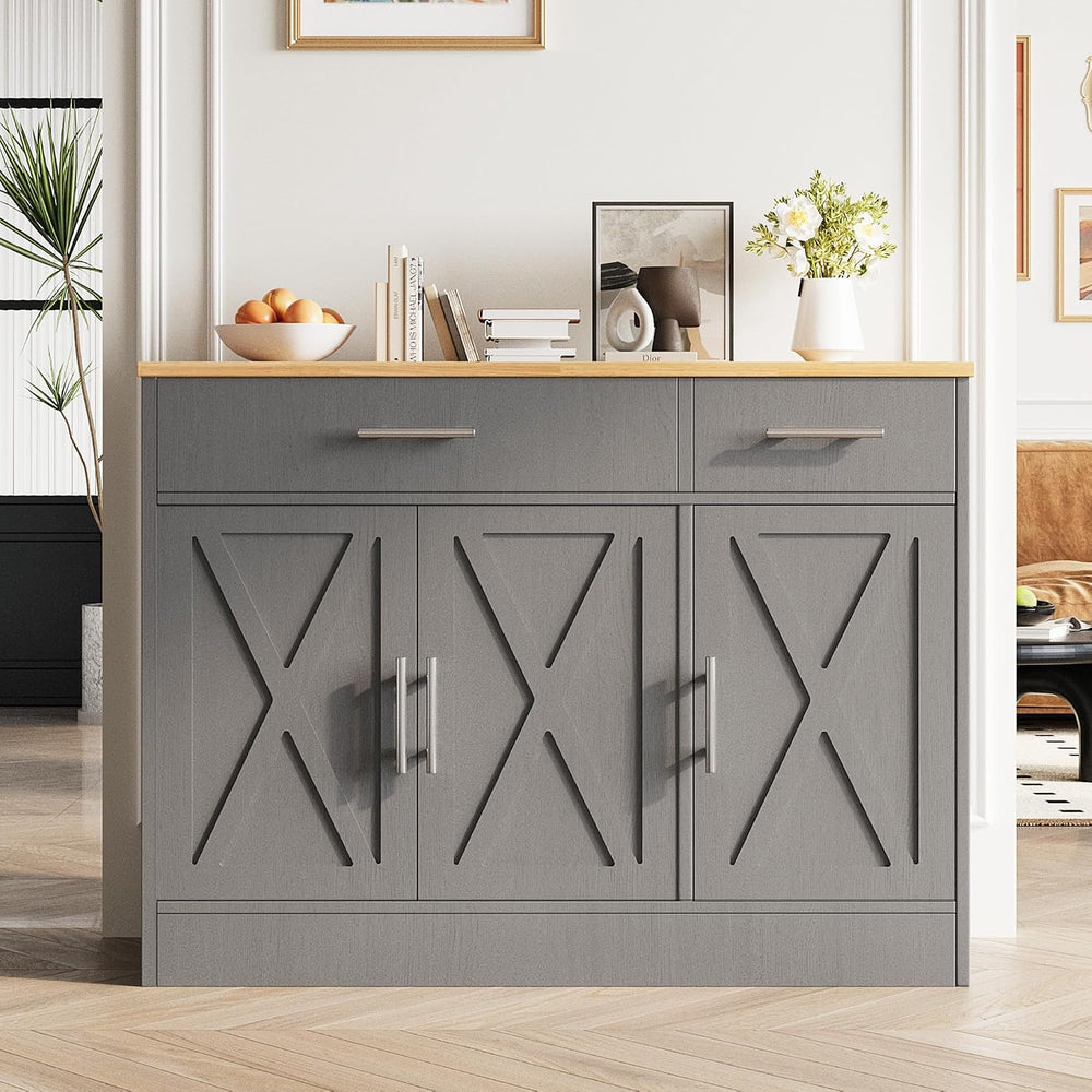Vongrasig 43" Farmhouse Buffet Cabinet with Storage, Dark Grey