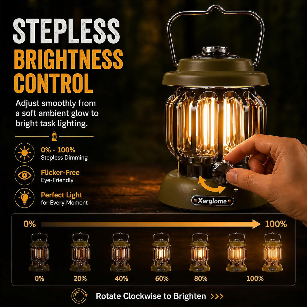 Vintage Rechargeable Camping Lantern, 2700K Warm Dimmable LED