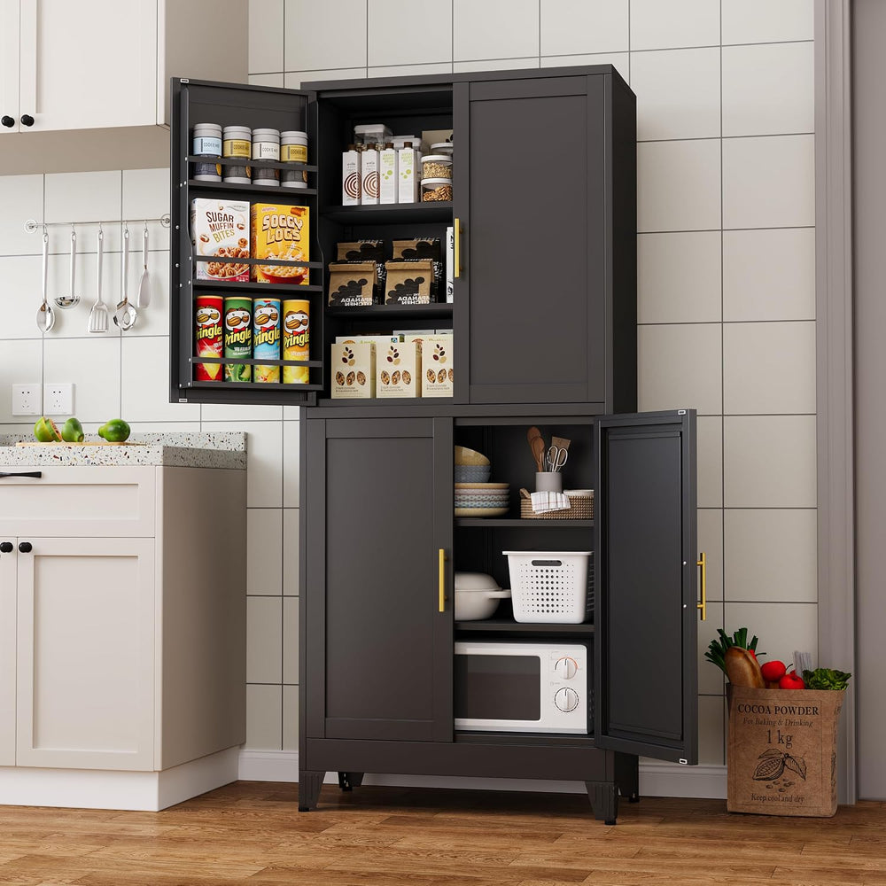 PAOFIN 75" H Metal Storage Cabinet, Pantry with 6 Door Shelves and 4 Adj...