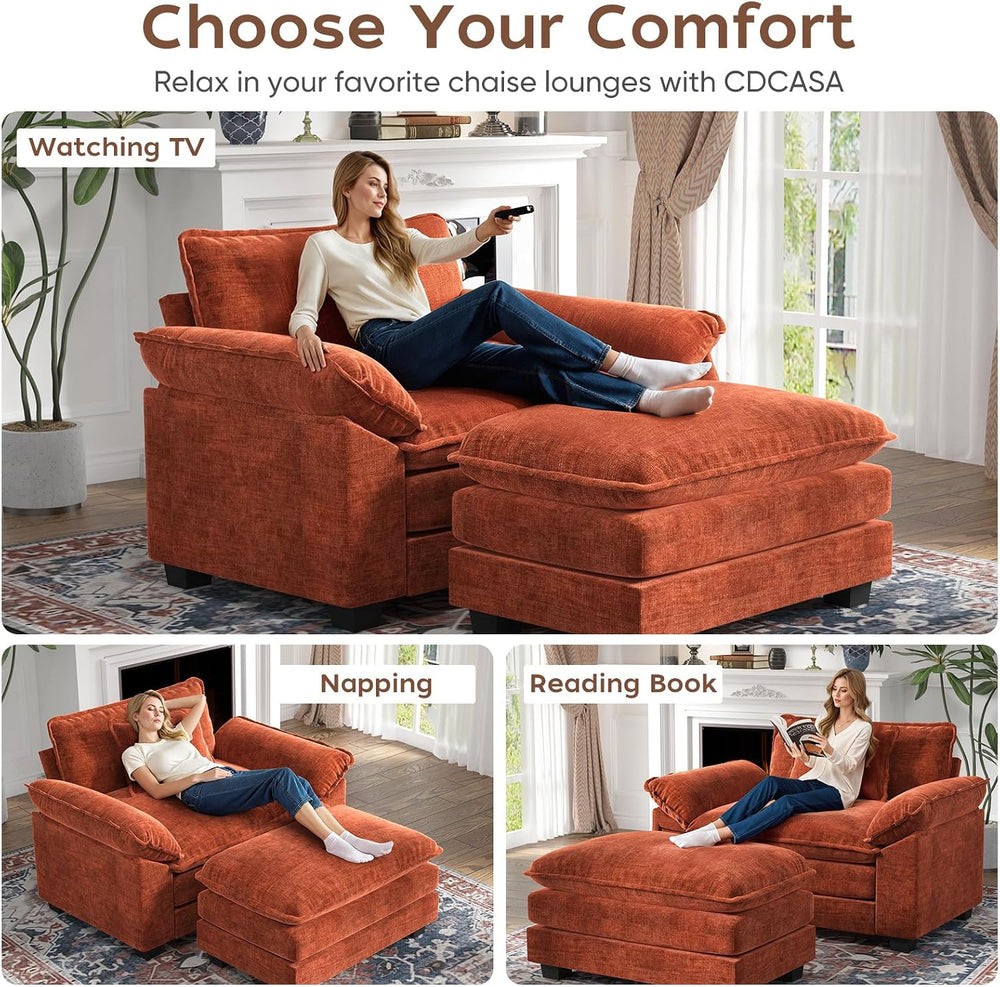 50'' Oversized Chair with Ottoman, Chenille Comfy Cloud Sofa Accent C...
