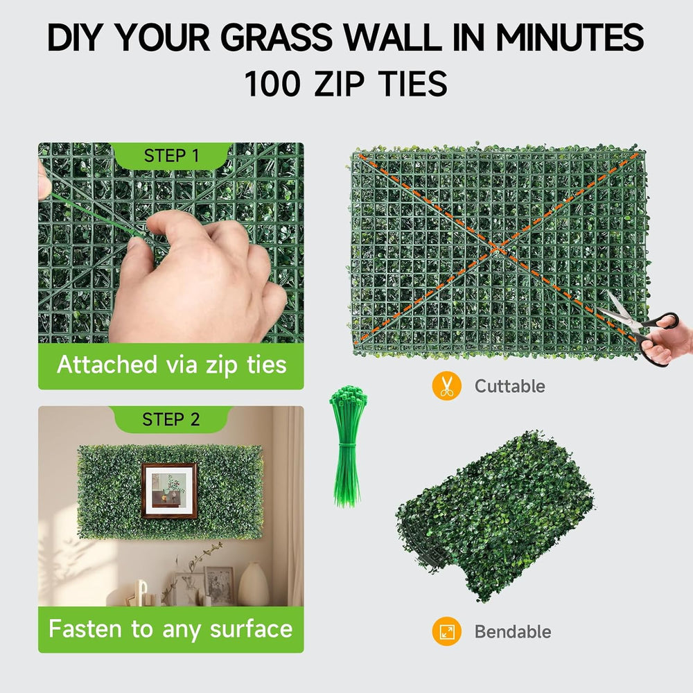 Artificial Grass Wall Panels, 24 PCS 24x16 inch Boxwood Hedge Wall Panels wit...