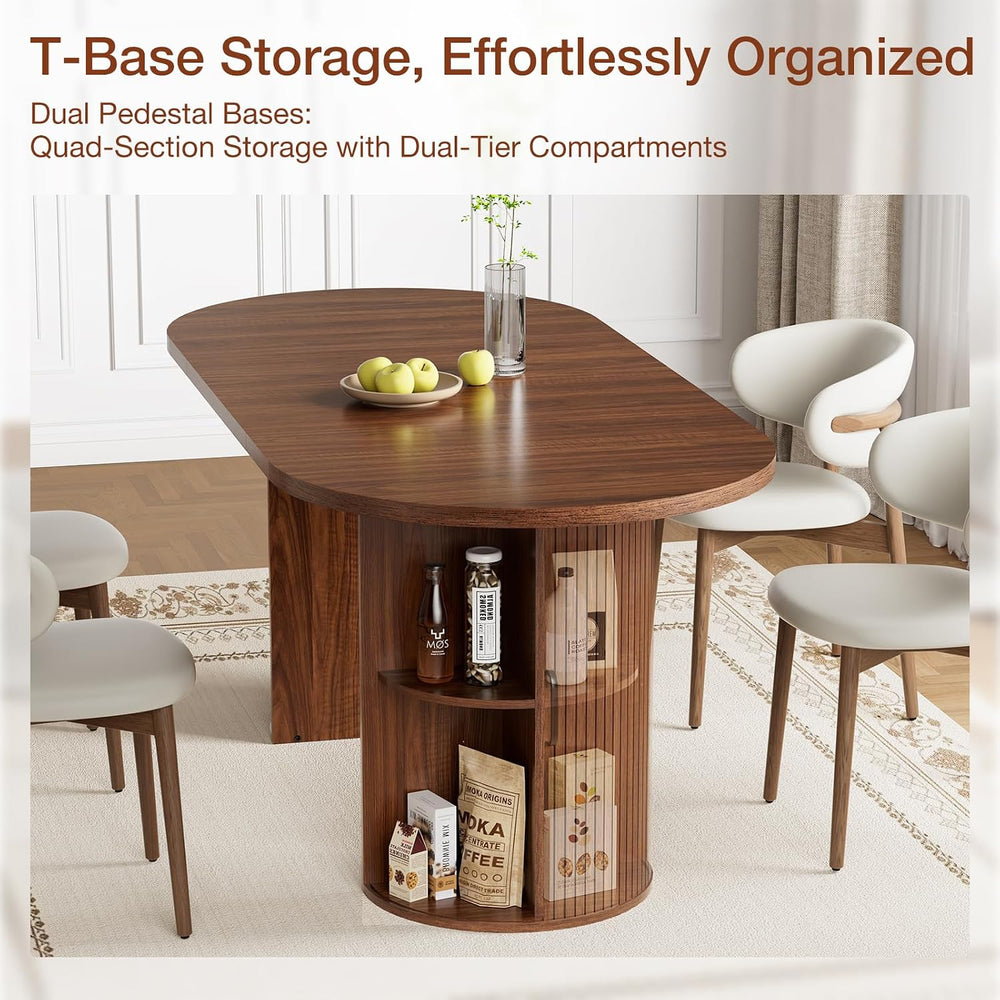 Dining Table with Dual Side Storage 70.8" Modern Oval Kitchen Table-Walnut