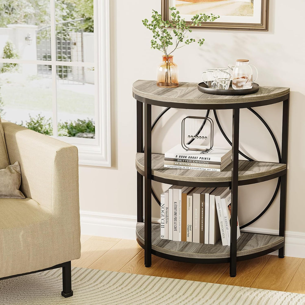 LITTLE TREE Half Moon End Table, Half Round Side Table for Living Room, 3-Tie...