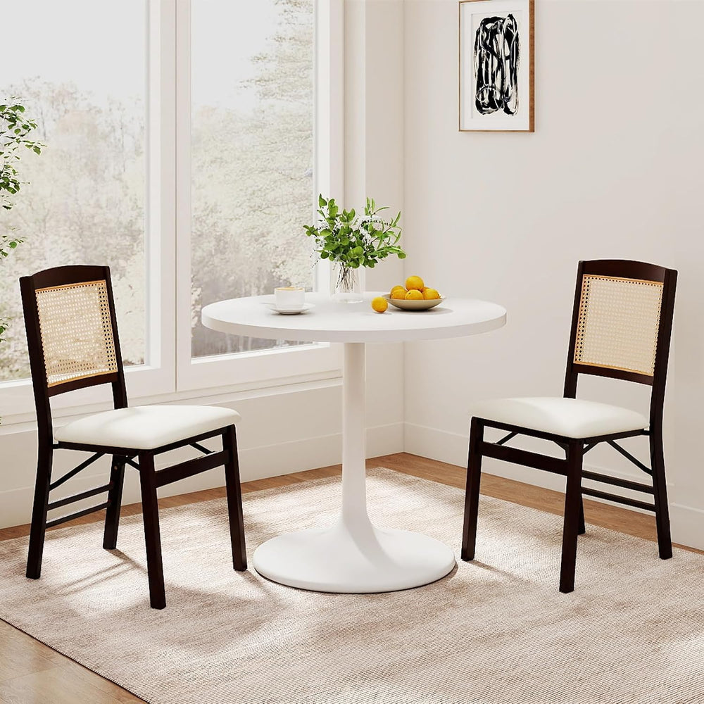 HAPPYGRILL Folding Dining Chairs Set of 4, Wood Kitchen Chair with Rattan Bac...