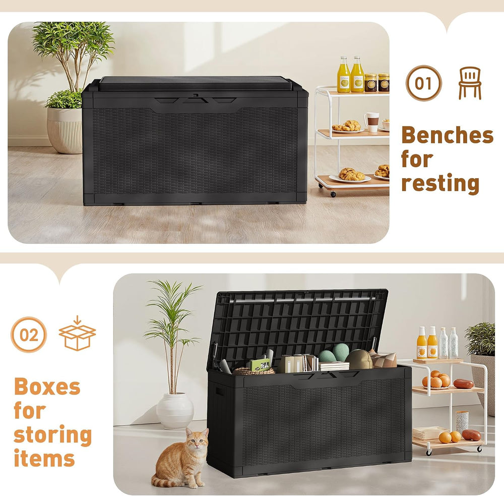 Greesum 100 Gallon Resin Deck Box Large Outdoor Storage Boxes with Cushions f...