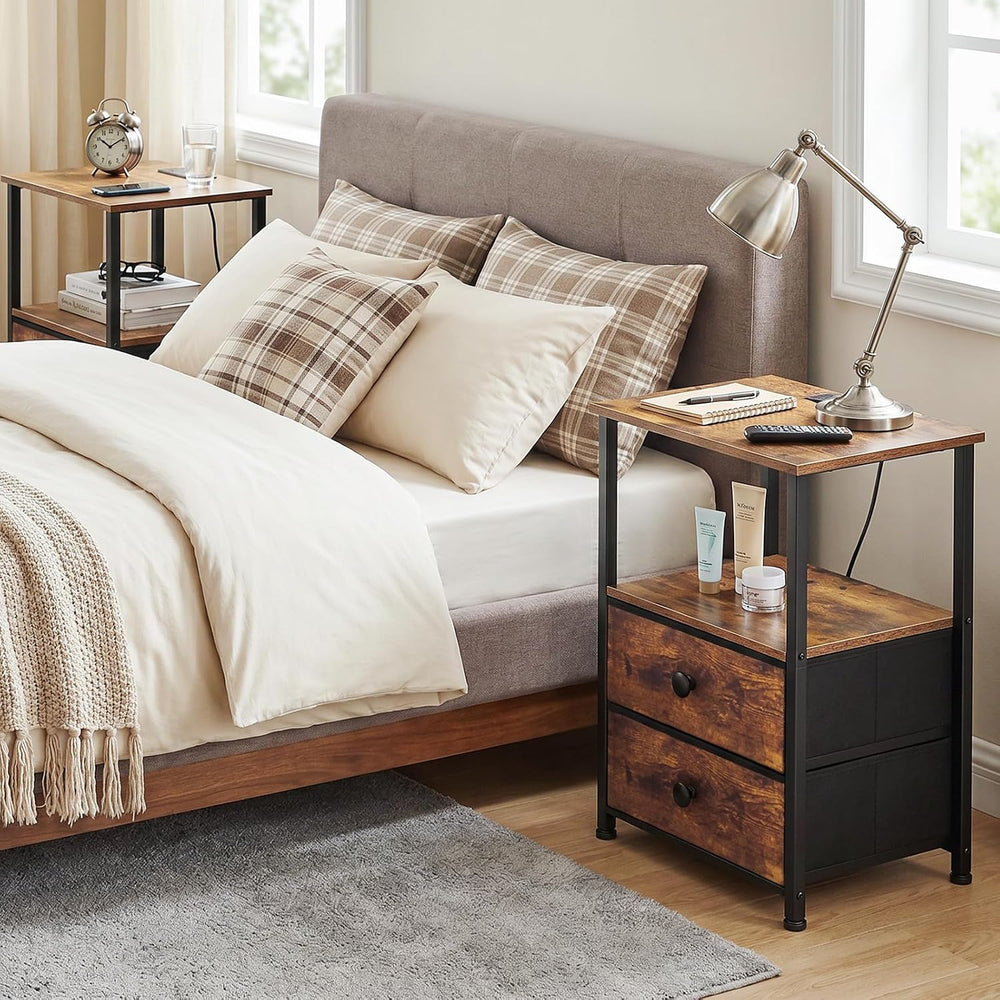 LOAKEKEL Night Stand, Nightstands Set of 2 with Charging Station | Bedside Ta...