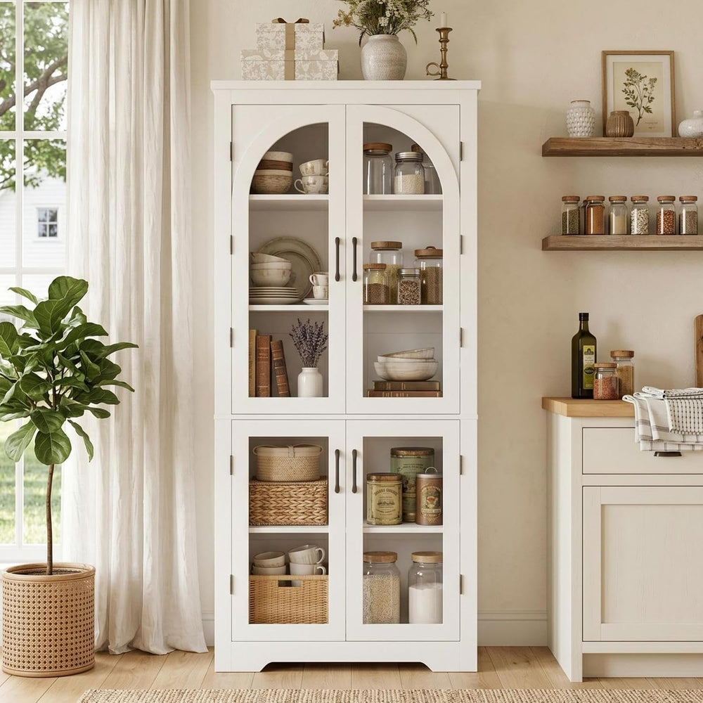 Garvee 70" Tall Kitchen Pantry Cabinet - Modern Display Cabinet with 4 A...